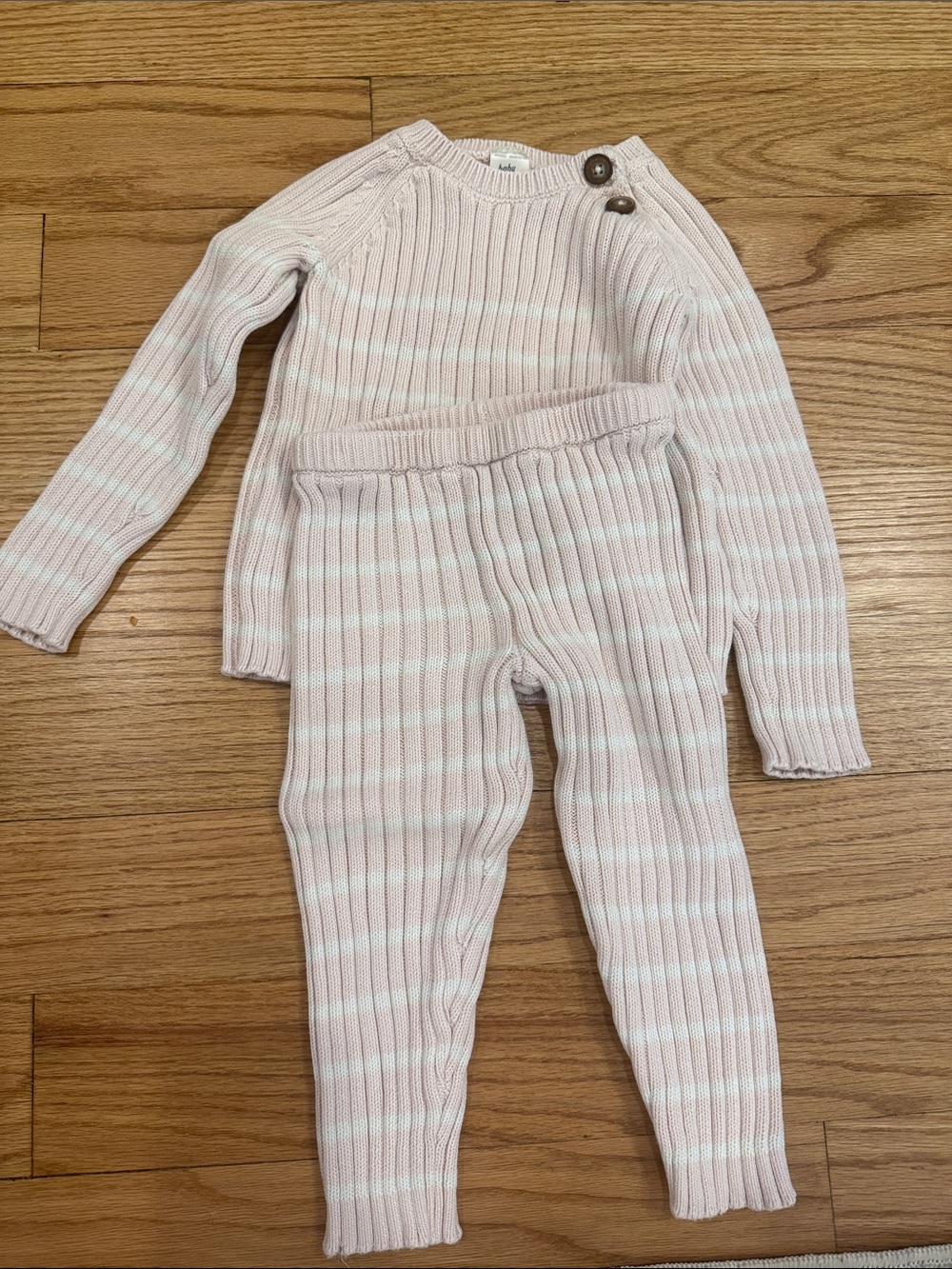 Kids Ribbed Knit Matching Set - Pink & White